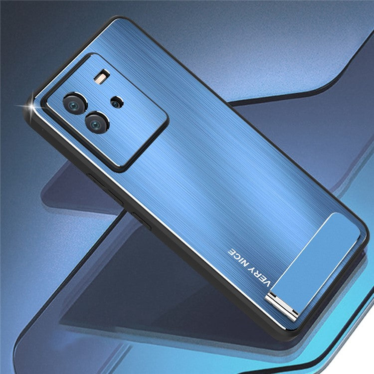 For vivo iQOO Neo6 5G TPU + Aluminium Alloy Phone Case Brushed Surface Kickstand Scratch-resistant Cover - Blue