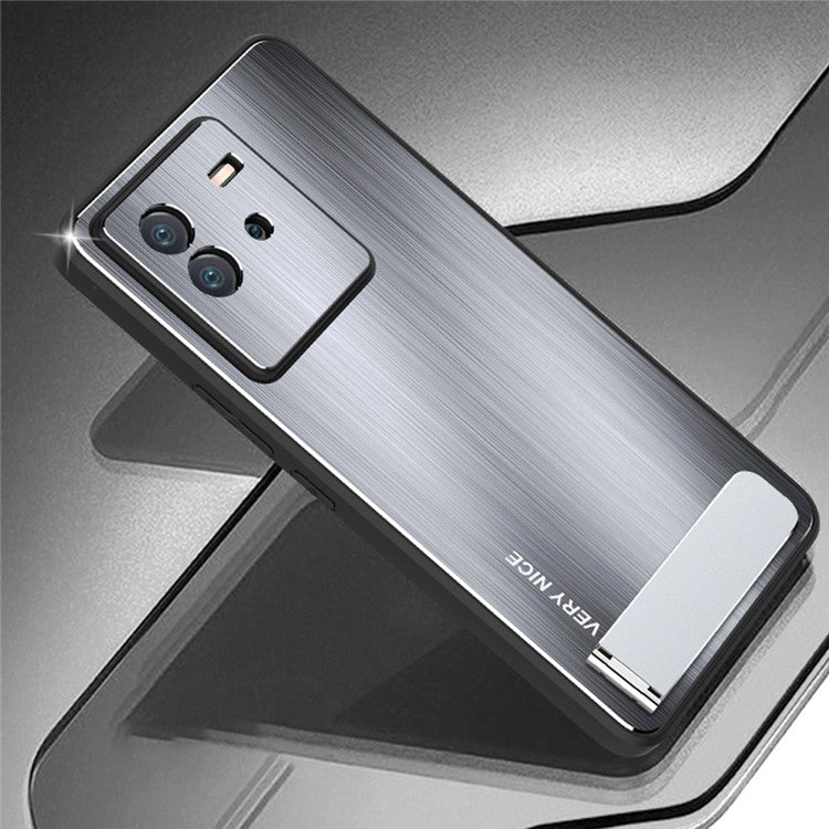 For vivo iQOO Neo6 5G TPU + Aluminium Alloy Phone Case Brushed Surface Kickstand Scratch-resistant Cover - Silver