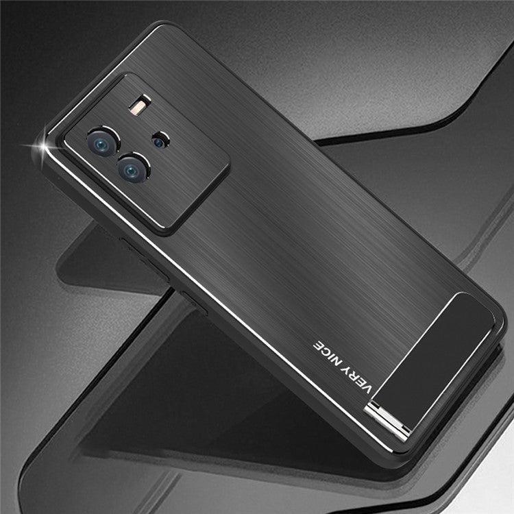 For vivo iQOO Neo6 5G TPU + Aluminium Alloy Phone Case Brushed Surface Kickstand Scratch-resistant Cover - Black