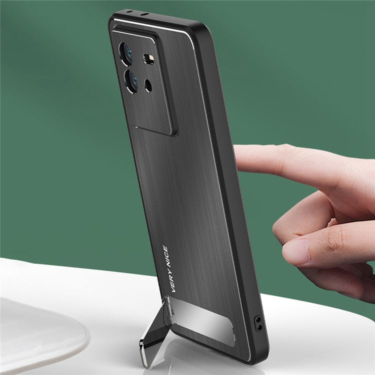 For vivo iQOO Neo6 5G TPU + Aluminium Alloy Phone Case Brushed Surface Kickstand Scratch-resistant Cover - Black