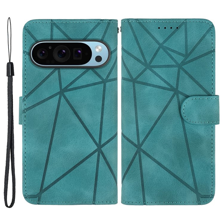 For Google Pixel 9 Pro XL Case Wallet Line Pattern Skin-Touch Phone Leather Cover - Green