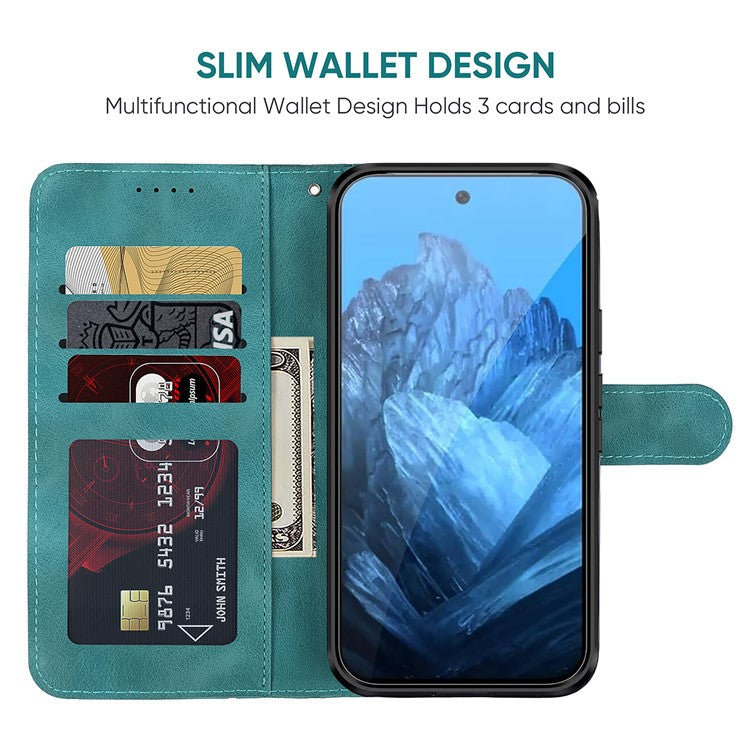 For Google Pixel 9 Pro XL Case Wallet Line Pattern Skin-Touch Phone Leather Cover - Green