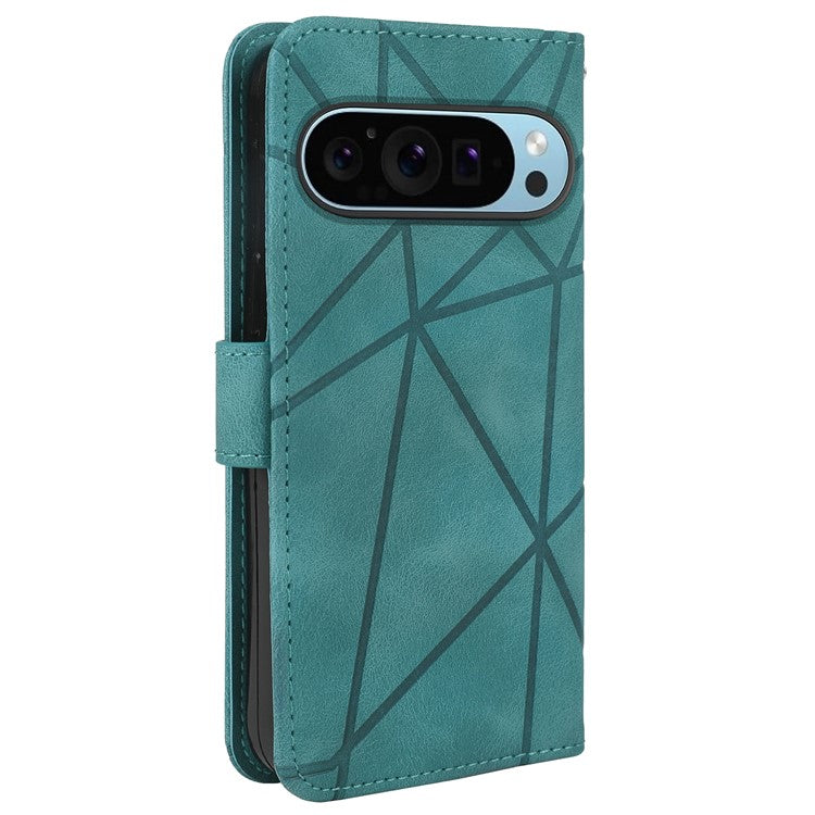 For Google Pixel 9 Pro XL Case Wallet Line Pattern Skin-Touch Phone Leather Cover - Green