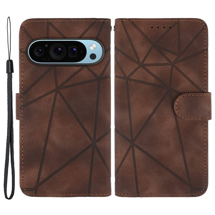 For Google Pixel 9 Pro XL Case Wallet Line Pattern Skin-touch Phone Leather Cover - Brown