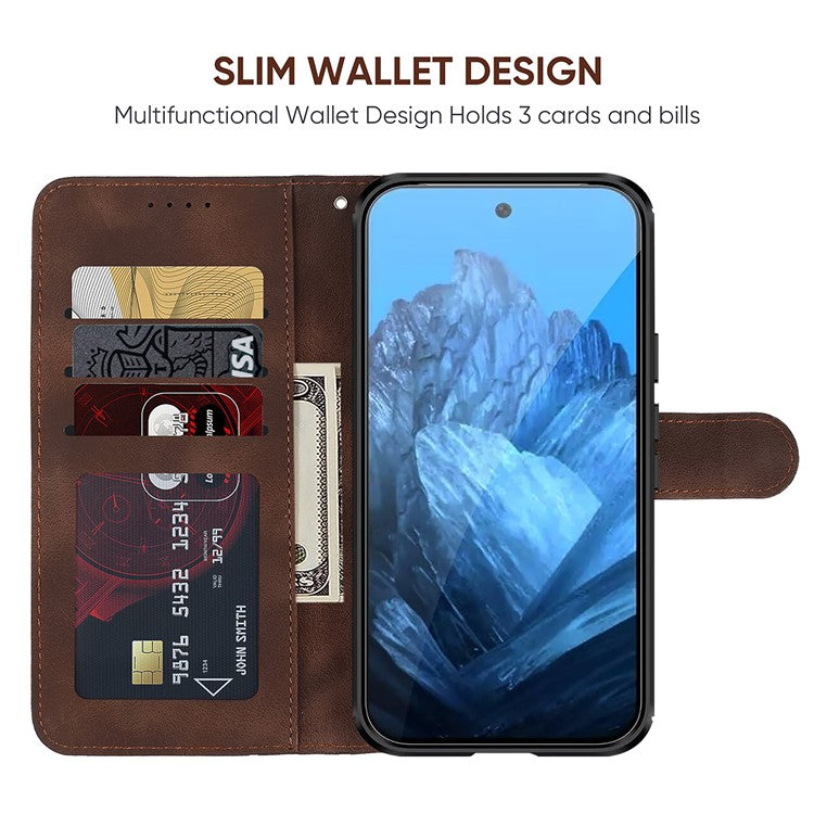 For Google Pixel 9 Pro XL Case Wallet Line Pattern Skin-touch Phone Leather Cover - Brown