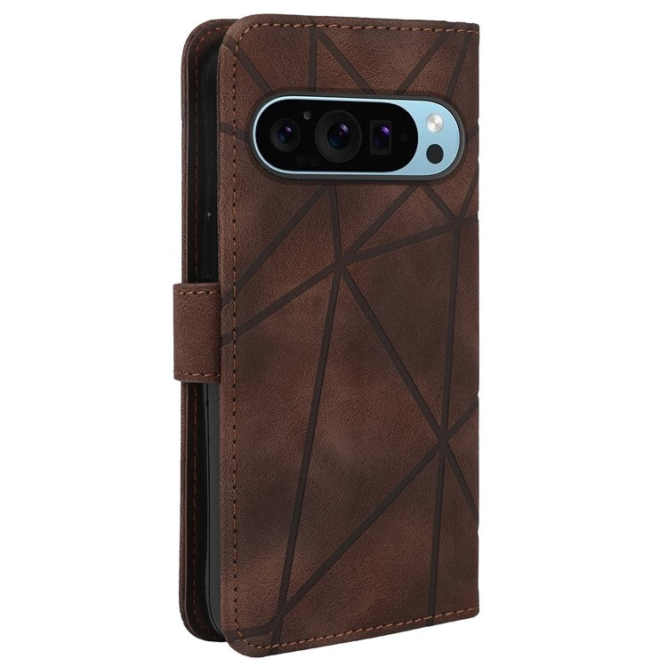 For Google Pixel 9 Pro XL Case Wallet Line Pattern Skin-touch Phone Leather Cover - Brown