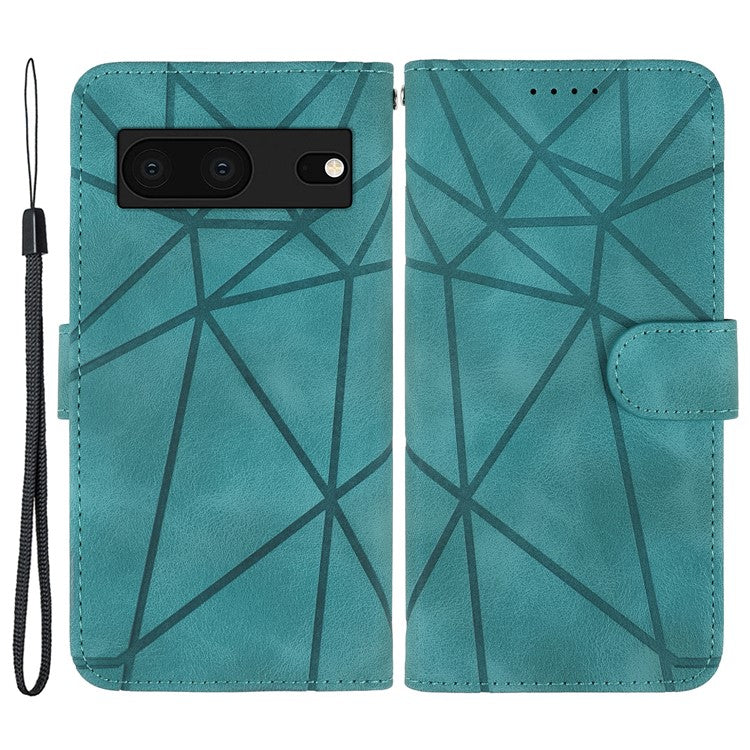 For Google Pixel 8 Case Imprinted Lines Skin-Friendly Flip Leather Phone Cover - Green