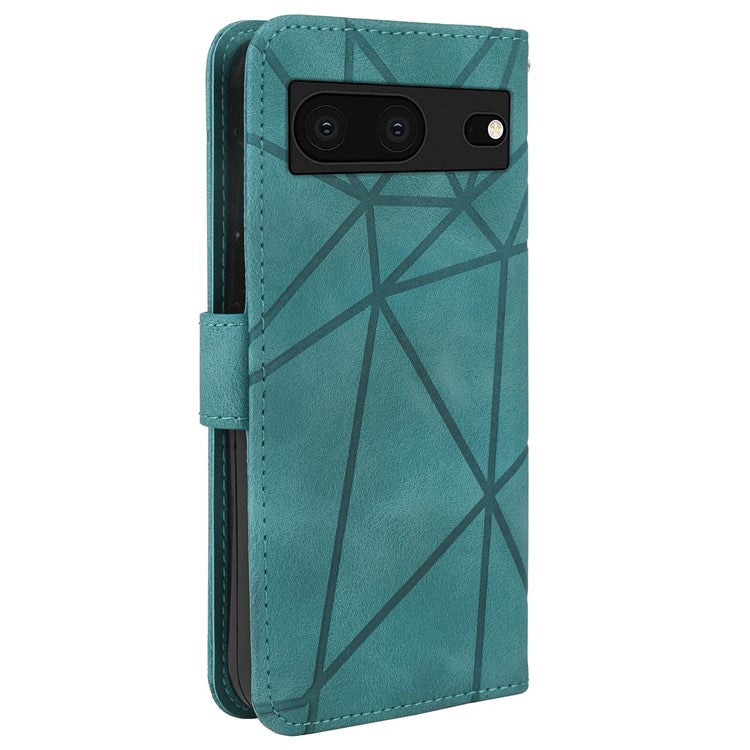 For Google Pixel 8 Case Imprinted Lines Skin-Friendly Flip Leather Phone Cover - Green