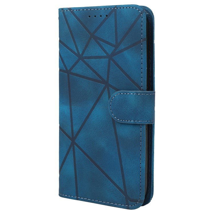 For Google Pixel 8 Case Imprinted Lines Skin-Friendly Flip Leather Phone Cover - Blue