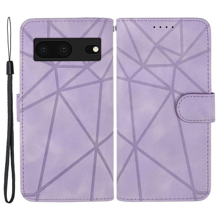 For Google Pixel 8 Case Imprinted Lines Skin-Friendly Flip Leather Phone Cover - Purple