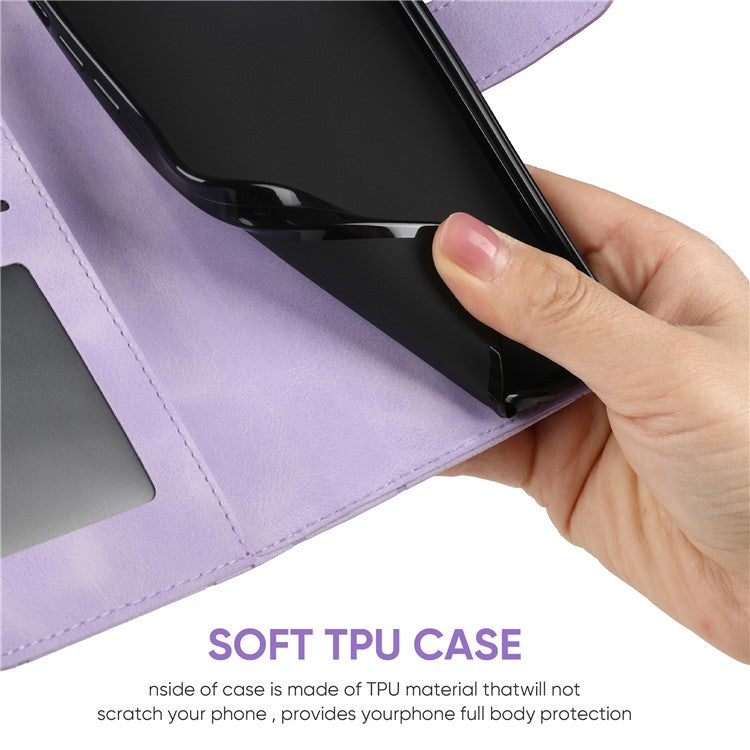 For Google Pixel 8 Case Imprinted Lines Skin-Friendly Flip Leather Phone Cover - Purple