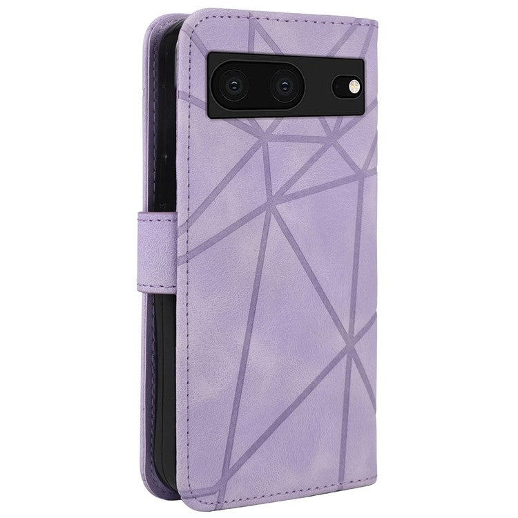 For Google Pixel 8 Case Imprinted Lines Skin-Friendly Flip Leather Phone Cover - Purple