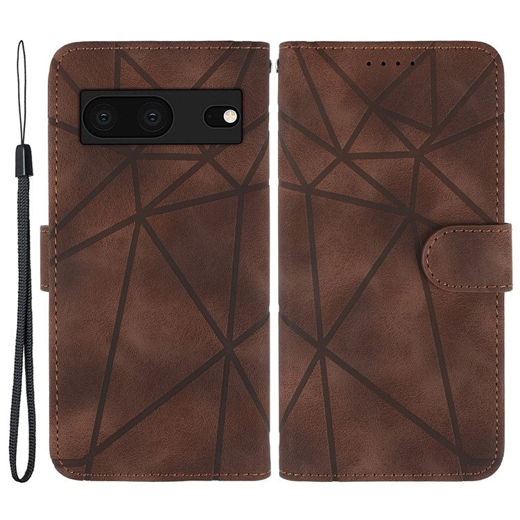 For Google Pixel 8 Case Imprinted Lines Skin-Friendly Flip Leather Phone Cover - Brown