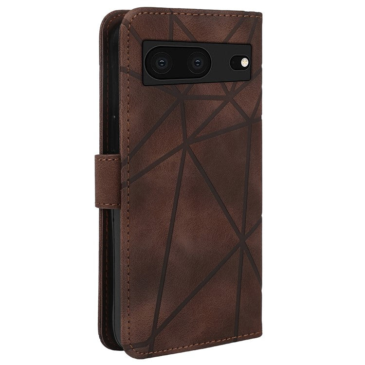 For Google Pixel 8 Case Imprinted Lines Skin-Friendly Flip Leather Phone Cover - Brown