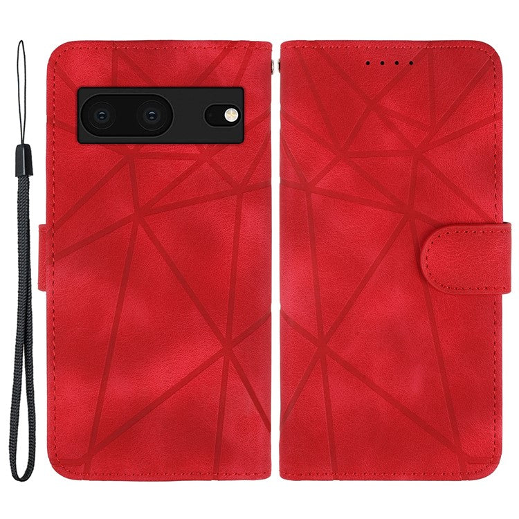 For Google Pixel 8 Case Imprinted Lines Skin-Friendly Flip Leather Phone Cover - Red