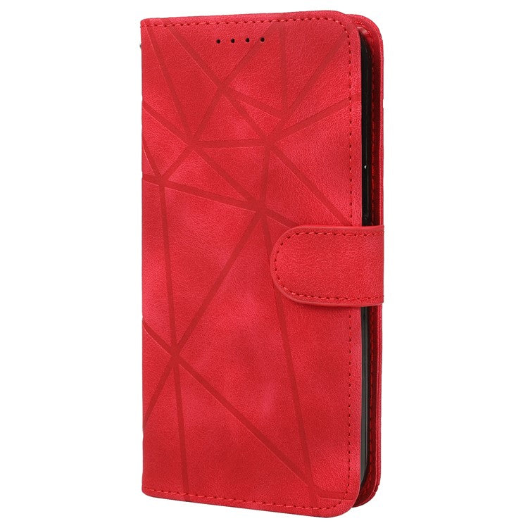 For Google Pixel 8 Case Imprinted Lines Skin-Friendly Flip Leather Phone Cover - Red