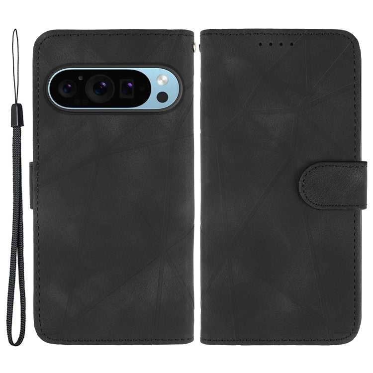 For Google Pixel 8 Pro Phone Case Skin-Friendly Imprinted Lines Leather Phone Cover - Black