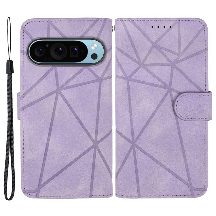 For Google Pixel 8 Pro Phone Case Skin-Friendly Imprinted Lines Leather Phone Cover - Purple