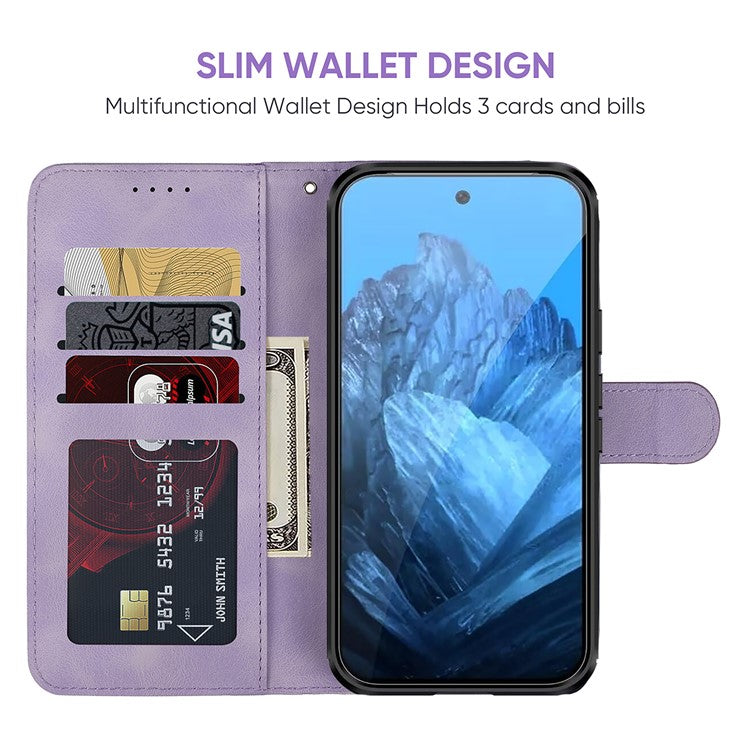 For Google Pixel 8 Pro Phone Case Skin-Friendly Imprinted Lines Leather Phone Cover - Purple