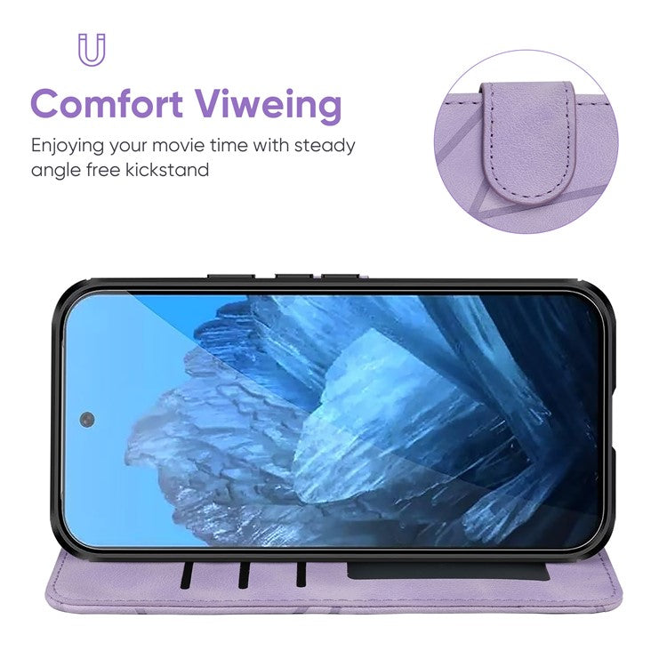 For Google Pixel 8 Pro Phone Case Skin-Friendly Imprinted Lines Leather Phone Cover - Purple