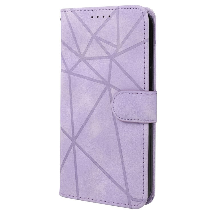 For Google Pixel 8 Pro Phone Case Skin-Friendly Imprinted Lines Leather Phone Cover - Purple