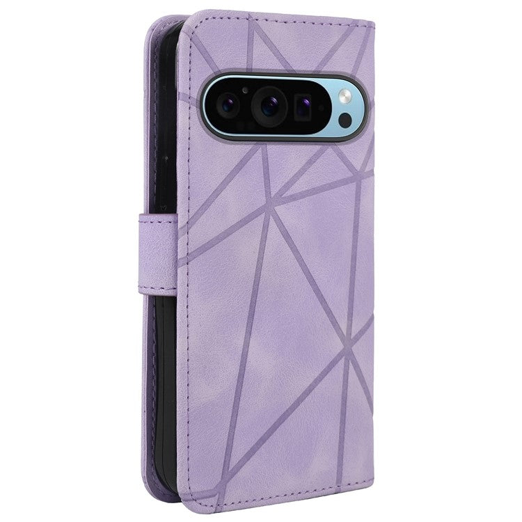 For Google Pixel 8 Pro Phone Case Skin-Friendly Imprinted Lines Leather Phone Cover - Purple