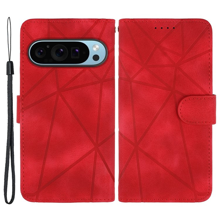 For Google Pixel 8 Pro Phone Case Skin-Friendly Imprinted Lines Leather Phone Cover - Red