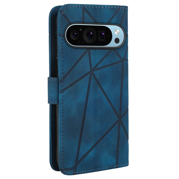 For Google Pixel 9 Pro / Pixel 9 Wholesale Phone Case Skin-Friendly Leather Stand Cover with Imprinted Lines - Blue