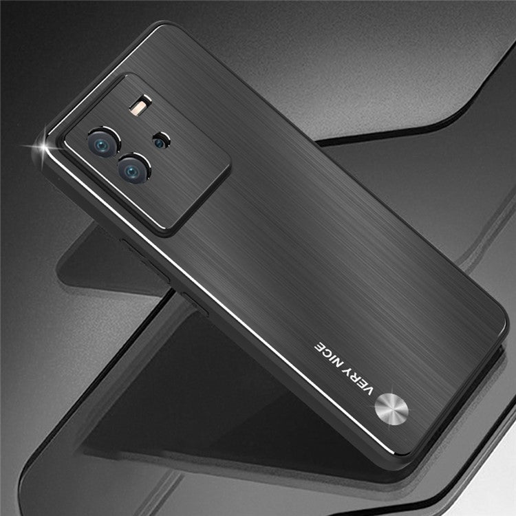 For vivo iQOO Neo6 5G Anti-scratch Phone Case TPU Bumper Brushed Aluminium Alloy Back Cover - Black