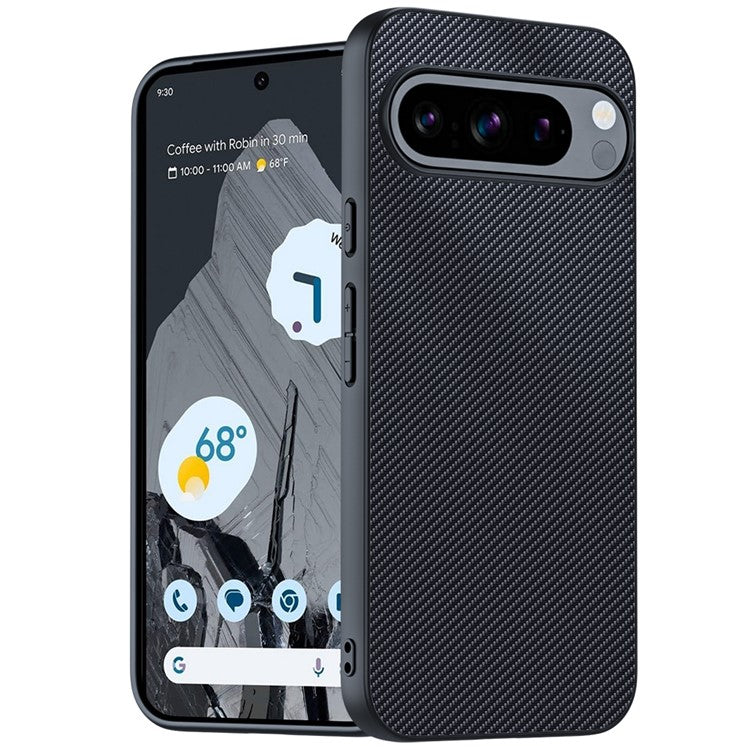 For Google Pixel 9 Pro / Pixel 9 Case Carbon Fiber Texture Thin PU Leather Back Cover - Black