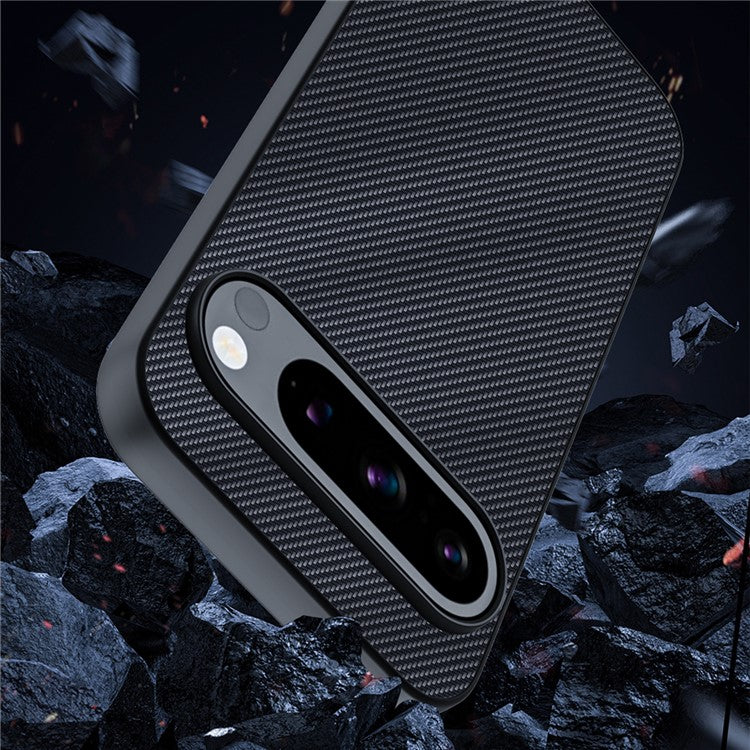 For Google Pixel 9 Pro / Pixel 9 Case Carbon Fiber Texture Thin PU Leather Back Cover - Black