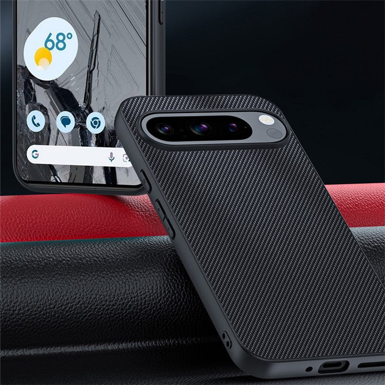 For Google Pixel 9 Pro / Pixel 9 Case Carbon Fiber Texture Thin PU Leather Back Cover - Black