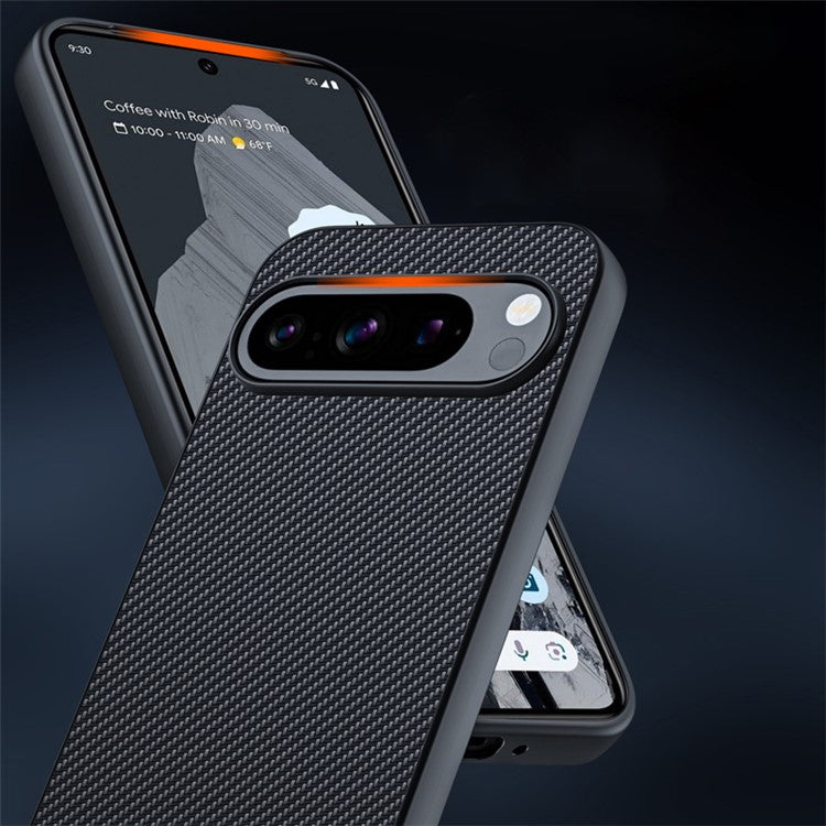 For Google Pixel 9 Pro / Pixel 9 Case Carbon Fiber Texture Thin PU Leather Back Cover - Black