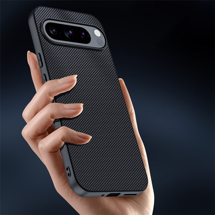 For Google Pixel 9 Pro / Pixel 9 Case Carbon Fiber Texture Thin PU Leather Back Cover - Black