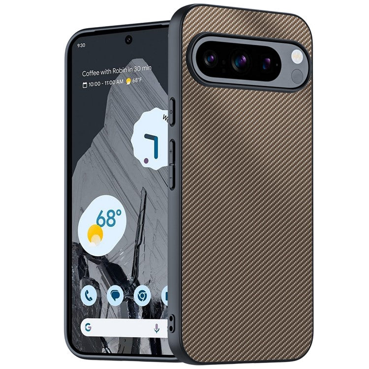 For Google Pixel 9 Pro / Pixel 9 Case Carbon Fiber Texture Thin PU Leather Back Cover - Carbon Gold