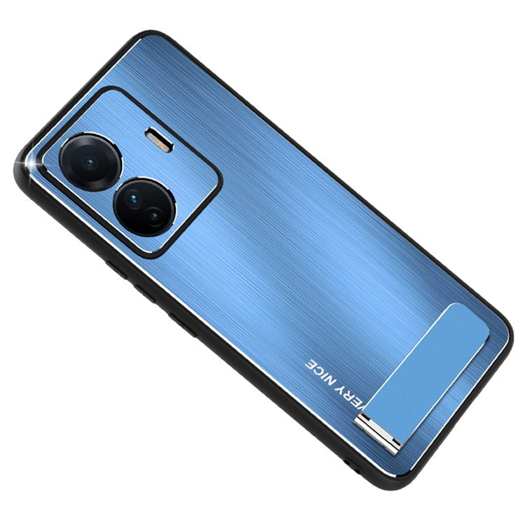 For vivo S15e 5G Kickstand Case TPU Bumper Aluminium Alloy Back Brushed Shockproof Phone Cover - Blue