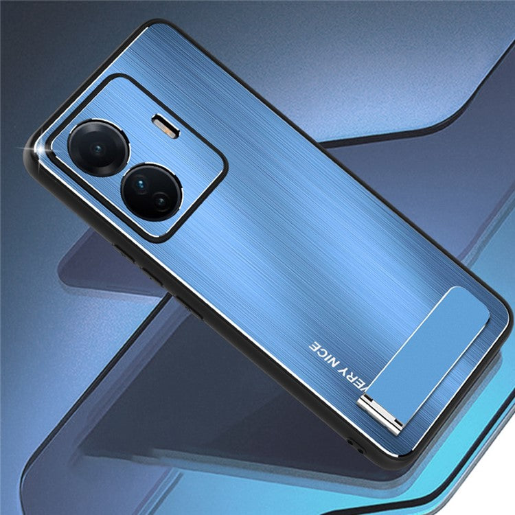 For vivo S15e 5G Kickstand Case TPU Bumper Aluminium Alloy Back Brushed Shockproof Phone Cover - Blue