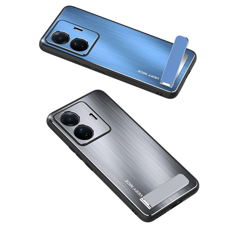 For vivo S15e 5G Kickstand Case TPU Bumper Aluminium Alloy Back Brushed Shockproof Phone Cover - Blue