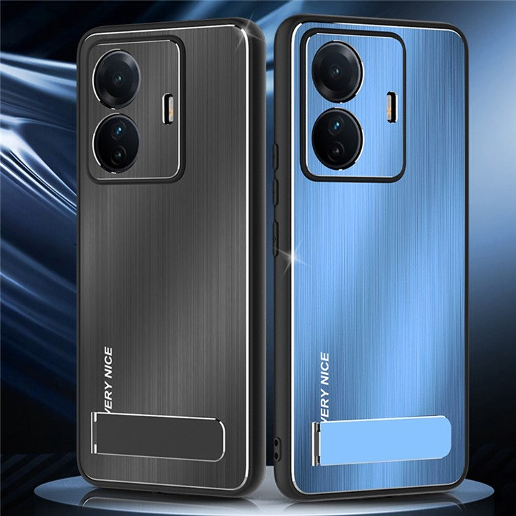 For vivo S15e 5G Kickstand Case TPU Bumper Aluminium Alloy Back Brushed Shockproof Phone Cover - Blue