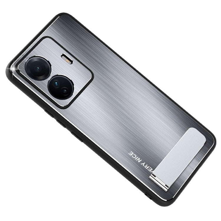 For vivo S15e 5G Kickstand Case TPU Bumper Aluminium Alloy Back Brushed Shockproof Phone Cover - Silver