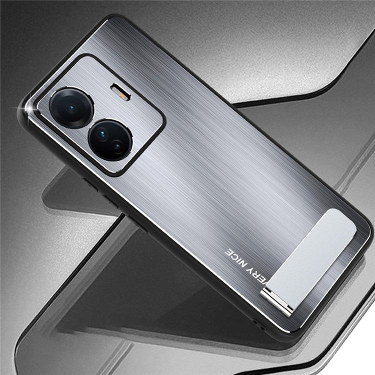 For vivo S15e 5G Kickstand Case TPU Bumper Aluminium Alloy Back Brushed Shockproof Phone Cover - Silver