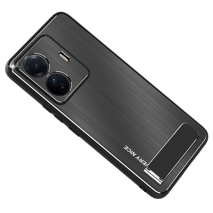 For vivo S15e 5G Kickstand Case TPU Bumper Aluminium Alloy Back Brushed Shockproof Phone Cover - Black