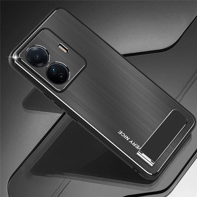 For vivo S15e 5G Kickstand Case TPU Bumper Aluminium Alloy Back Brushed Shockproof Phone Cover - Black