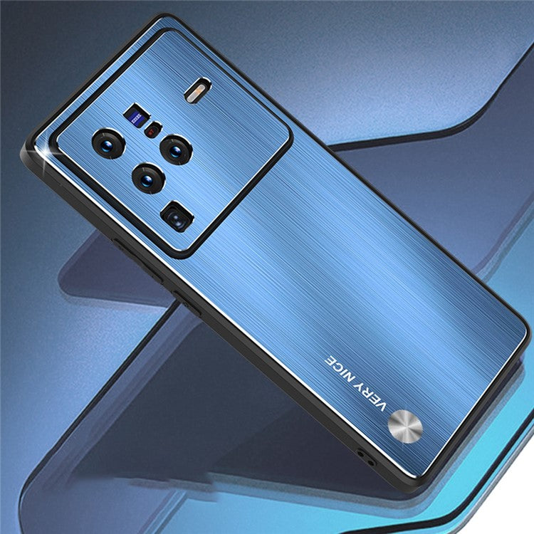 Brushed Aluminium Alloy Back Case for vivo X80 Pro 5G, TPU Bumper Anti-scratch Phone Cover - Blue