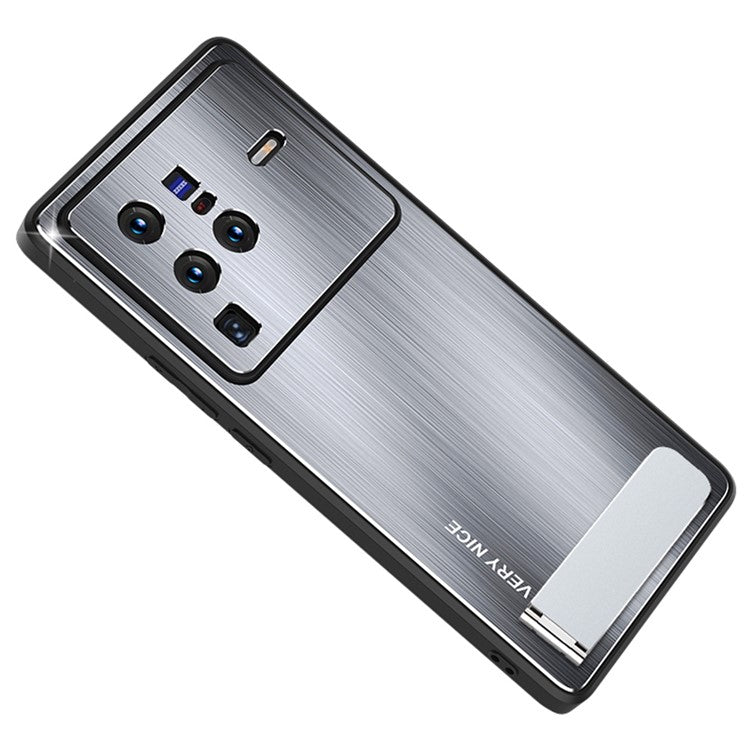 For vivo X80 Pro 5G Brushed Phone Case TPU + Aluminium Alloy Kickstand Anti-drop Back Cover - Silver