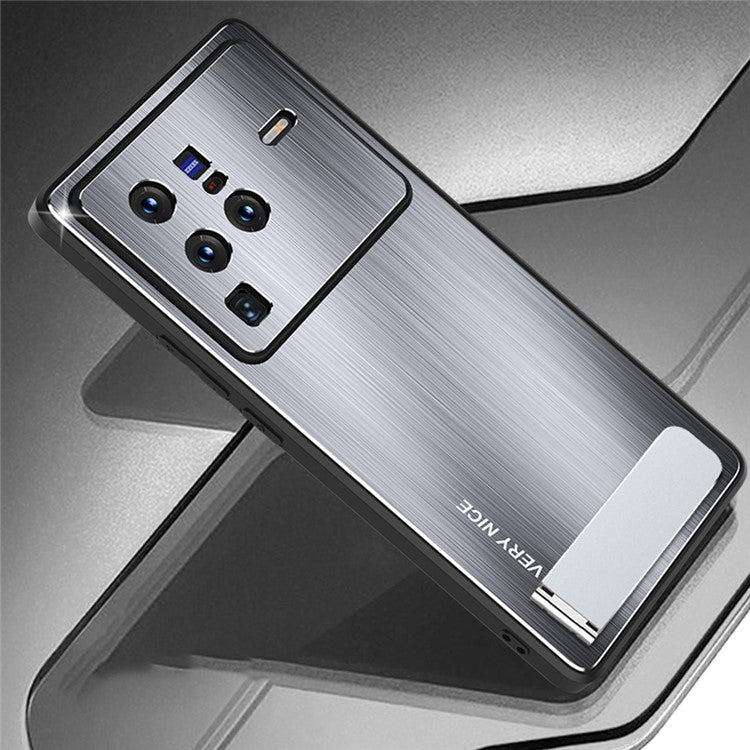 For vivo X80 Pro 5G Brushed Phone Case TPU + Aluminium Alloy Kickstand Anti-drop Back Cover - Silver