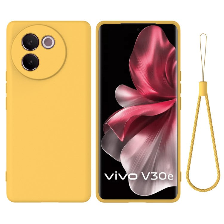 For vivo V30e 5G Case Liquid Silicone Protective Phone Cover with Strap - Yellow