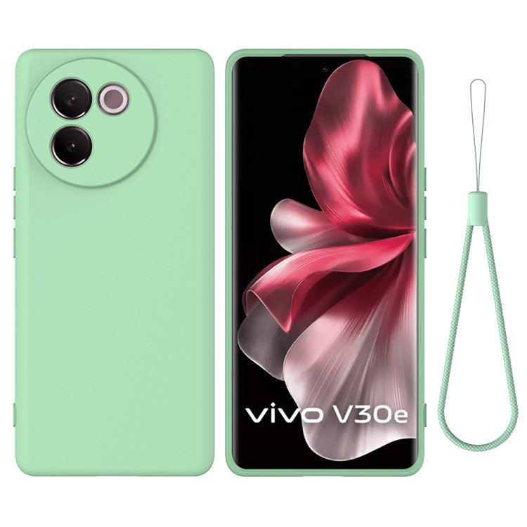 For vivo V30e 5G Case Liquid Silicone Protective Phone Cover with Strap - Green