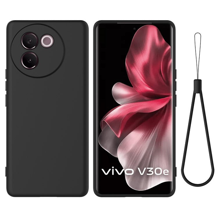 For vivo V30e 5G Case Liquid Silicone Protective Phone Cover with Strap - Black