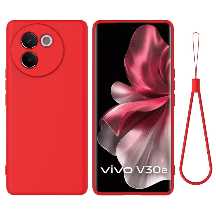 For vivo V30e 5G Case Liquid Silicone Protective Phone Cover with Strap - Red